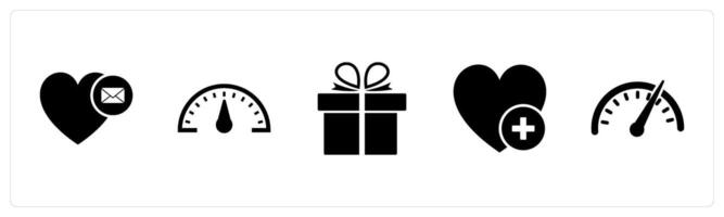 A set of 5 Business icons as love notification, speed, present vector
