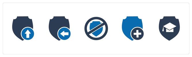 A set of 5 Internet icons as upload shield, receive shield, shield prohibited vector