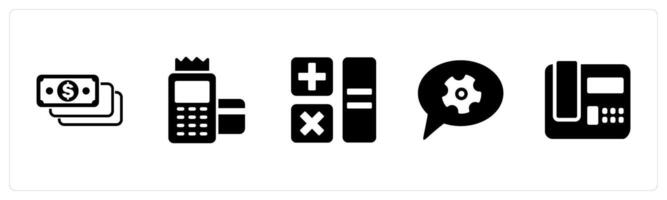 A set of 5 Business icons as money, card swipe machine, calculation vector