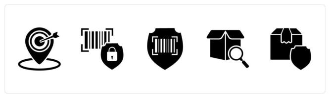 A set of 5 Business icons as target location, bar security safety, bar code security vector