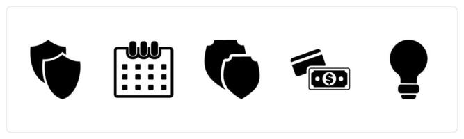 A set of 5 Mix icons as security shield, calendar, card payment vector