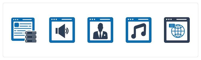 A set of 5 Internet icons as hosting, online volume, user details vector