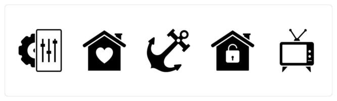 A set of 5 Business icons as configuration, sweet home, anchor vector