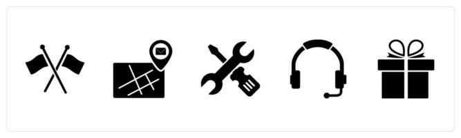 A set of 5 Business icons as cross flag, email location, replacement vector