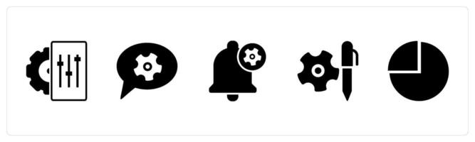 A set of 5 Business icons as configuration, chat settings, notification settings vector