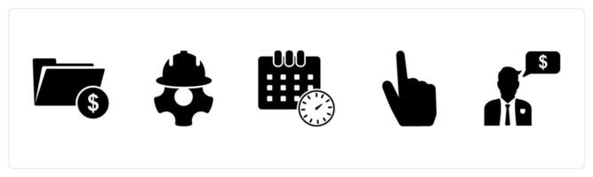 A set of 5 Mix icons as invoice folder, mechanic, schedule vector