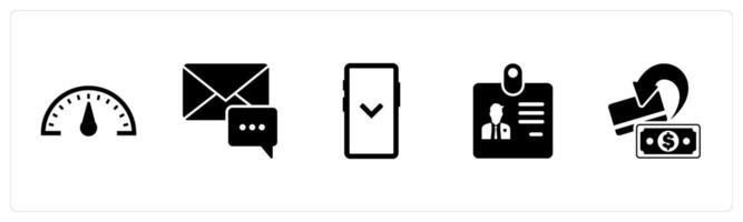 A set of 5 Business icons as speed, email notification, swipe down vector