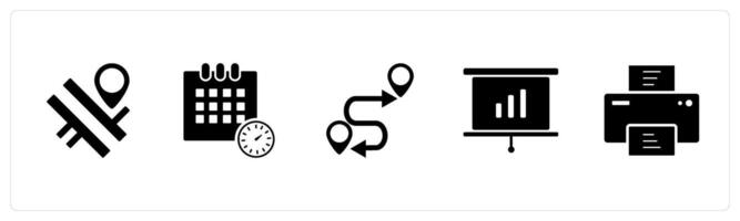 A set of 5 Business icons as road map, schedule, route map vector