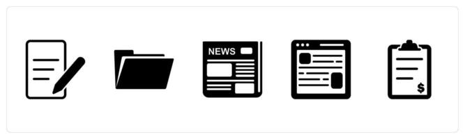 A set of 5 Mix icons as edit document, folder, newspaper vector