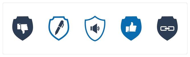 A set of 5 Internet icons as dislike security, edit shield, audio shield vector