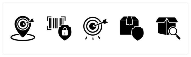 A set of 5 Business icons as target location, bar security safety, target dartboard vector