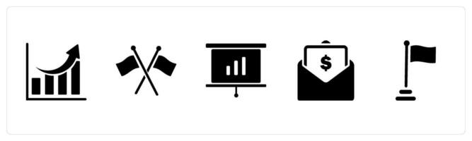 A set of 5 Business icons as growth, cross flag, presentation vector