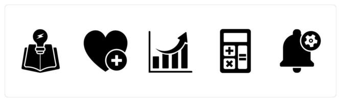 A set of 5 Business icons as education idea, heart, growth, vector