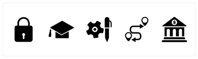A set of 5 Business icons as lock, graduation cap, edit settings vector