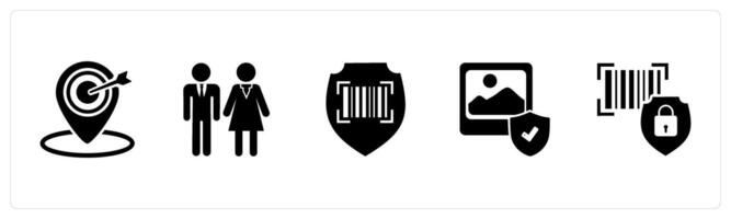 A set of 5 Business icons as target location, male female, bar code security vector