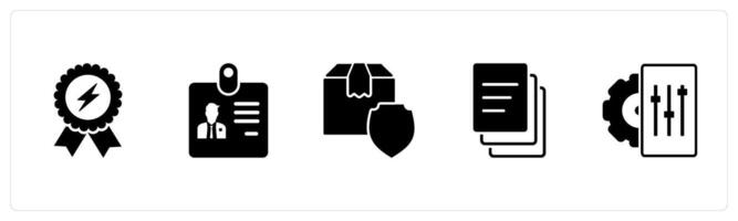 A set of 5 Business icons as badge with lightning, id card, parcel security vector