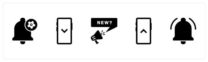 A set of 5 Business icons as notification settings, swipe down, new message vector