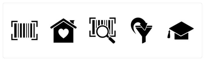 A set of 5 Business icons as bar code, sweet home, search bar code vector