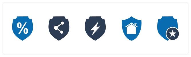A set of 5 Internet icons as discount, share shield, shield vector