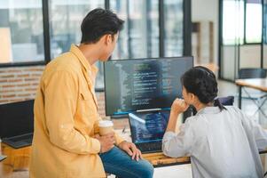 team programmer focuses on software development, site design, and the advancement of coding and programming technology.concepts for technological development photo