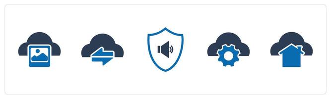 A set of 5 Internet icons as cloud image, synchronize cloud, audio shield vector