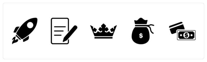 A set of 5 Mix icons as rocket, edit document, prince crown vector