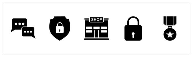 A set of 5 Mix icons as chat, security lock, shop vector