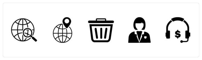 A set of 5 Mix icons as serach location, global location, trash vector