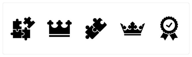 A set of 5 Mix icons as puzzle, crown, blocks vector