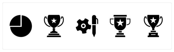 A set of 5 Business icons as pie chart, trophy cup, edit settings vector