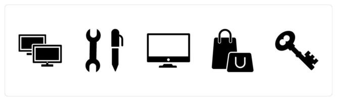 A set of 5 Mix icons as television, hand tool, desktop vector
