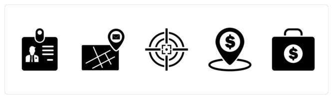 A set of 5 Business icons as id card, email location, aim vector