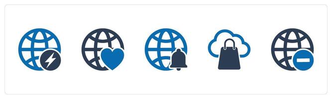 A set of 5 Internet icons as global, favorite global, global notification vector
