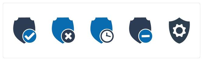 A set of 5 Internet icons as approved shield, wrong shield, shield time vector