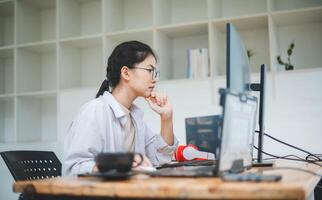 Female programmer working on coding, software development and web design.Concept technology development. photo