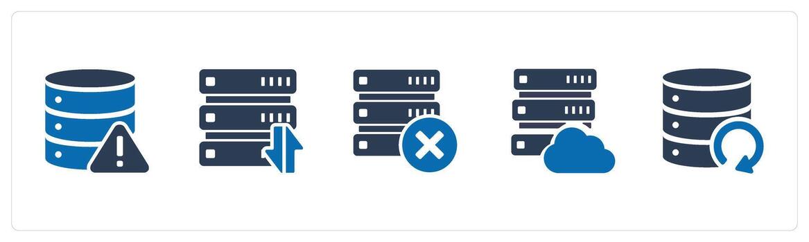 A set of 5 Internet icons as server maintenance, synchronize server, wrong server vector