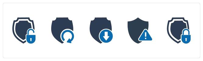 A set of 5 Internet icons as security, update shield, download shield vector