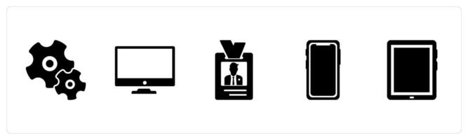A set of 5 Mix icons as configuration, desktop, id card vector