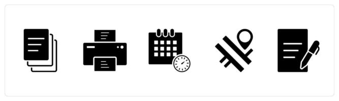 A set of 5 Business icons as duplicate copy, printer, schedule vector