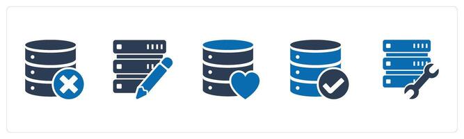 A set of 5 Internet icons as wrong server, edit server, favorite server vector