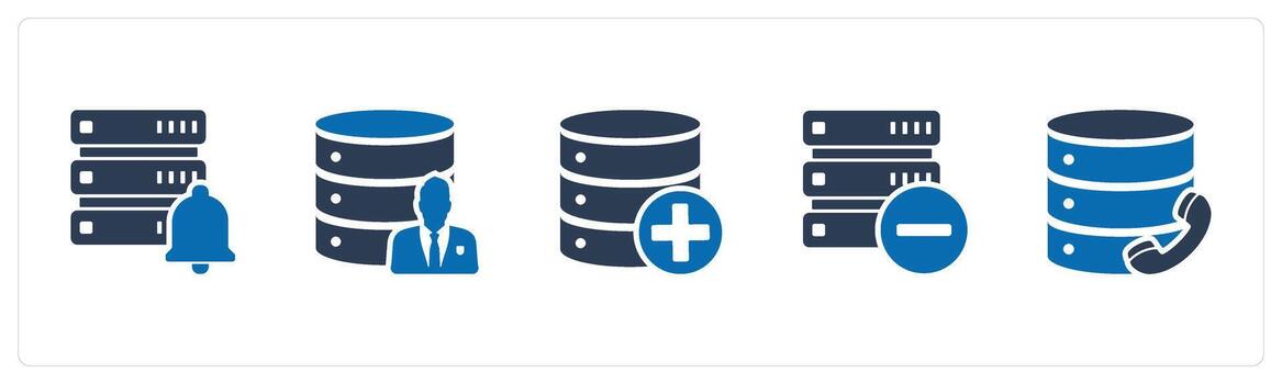 A set of 5 Internet icons as server notification, private server, add server vector