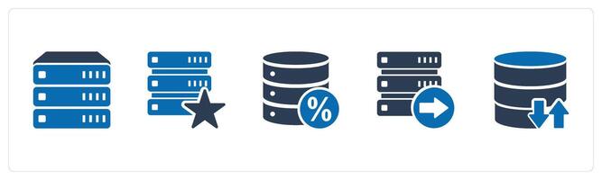 A set of 5 Internet icons as database, favorite server, server discount vector