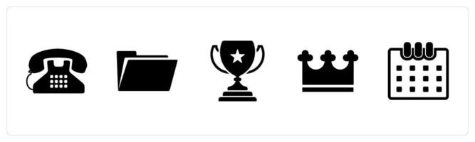 A set of 5 Mix icons as landline, folder, trophy vector