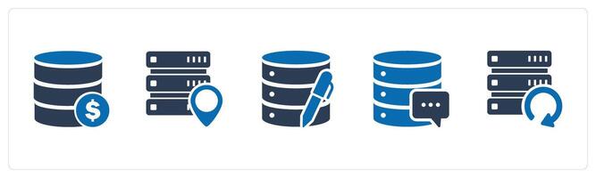 A set of 5 Internet icons as finance server, server location, edit server vector