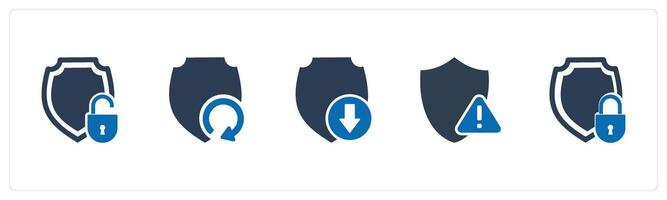 A set of 5 Internet icons as security, update shield, download shield vector