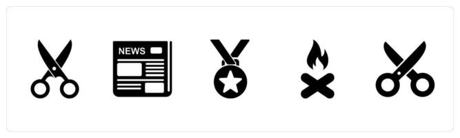 A set of 5 Mix icons as scissor, newspaper, star medal vector