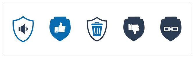 A set of 5 Internet icons as audio shield, approved security, trash shield vector