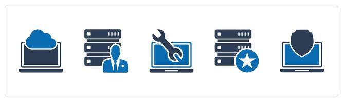 A set of 5 Internet icons as cloud laptop, server owner, laptop maintenance vector
