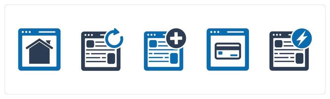A set of 5 Internet icons as home page, update webpage, create webpage vector