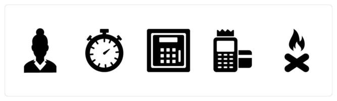 A set of 5 Mix icons as lady with bun, timer, locker vector